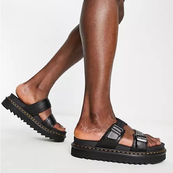 NWT Doc Martens Myles Brando Leather Slide Sandals in black buckles platforms - Picture 15 of 15
